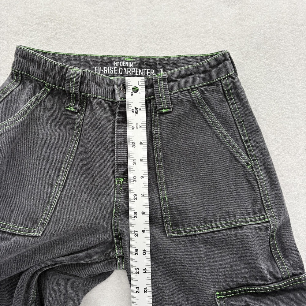 Hot Topic Denim Jeans Womens 1 Black Hi Rise Carpenter Cargo Utility Grunge Y2K - Picture 7 of 12